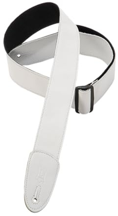 Levy's Leathers 2 Wide Black Garment Leather Guitar Strap with Polypropolene Backing and Tri-Glide Adjustment, White (M7GP-WHT)