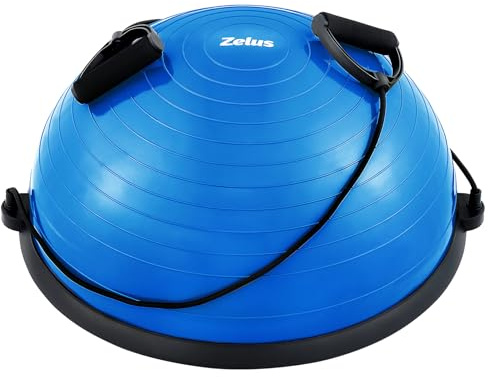 ZELUS Balance Ball Trainer with Resistance Bands and Foot Pump, Inflatable Yoga Ball for Home Gym Workouts, 23 Inch Exercise Half Ball for Balance Training Core Strength Fitness More, 330lb Cap