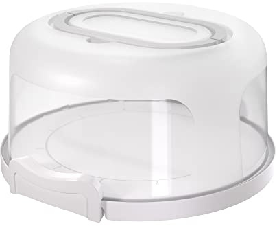 Top Shelf Elements Round Cake Carrier Two Sided Cake Holder Serves as Five Section Serving Tray, Portable Cake Stand Fits 10 inch Cake, Cake Box Comes With Handle, Cake Container Holds Pies (White)