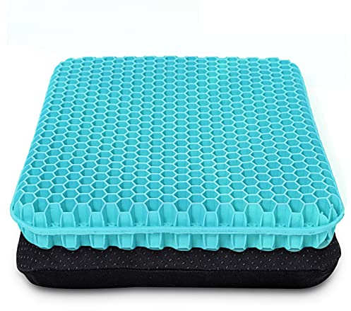 HSSGGV Cojín de Asiento de Gel, Grueso, Transpirable, Diseño de Panal, con Funda Antideslizante, para Silla, Coche, Oficina, Silla de Ruedas (Azul Leche, 43 * 38 * 4)