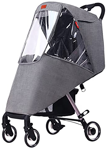 Universal Rain Cover for Baby Stroller Waterproof Windproof Rainy Weather Guard Air Holes Wind Dust Protection Breathable Shield Elastic Band Transparent Accessories with Storage Pocket