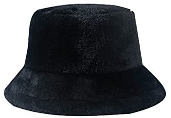 JIHUOO Kunstpelz Fischerhut Flauschige Wintermütze Eimer Hut Breite Krempe Fellmütze Winter Warme Mütze Hut für Mädchen Damen Schwarz