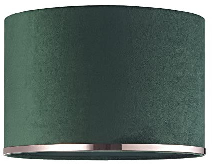 Contemporary Designer Emerald Forest Green Soft Velvet Fabric 12 Lamp Shade with Shiny Copper Plated Ring | 20cm x 30cm by Happy Homewares