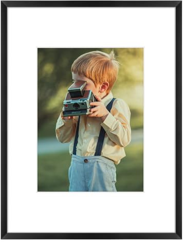 Frametory, 9x12 Aluminum Picture Frame - 9 x 12 Black Frame with Removable Mat for 6 x 8 Photo - 9 by 12 Durable Metal Frame with Real Glass - Sawtooth Hanger for Easy Wall Display - 1 Pack