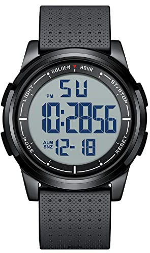 GOLDEN HOUR Sport-Armbanduhr, ultradünn, minimalistisch, wasserdicht, digital, mit Weitwinkel-Display, Gummiband, für Herren und Damen