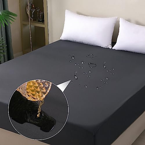 ohano Wasserdichter Matratzenschoner 200x200cm Spannbettlaken, Wasserdichter und Atmungsaktive Matratzenbezug, Inkontinenzauflage,Nässeschutz Bettlaken Spannbetttücher,für alle Jahreszeiten-Dunkelgrau