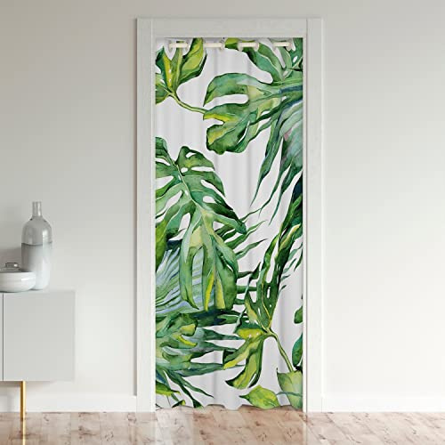 Tenda per porta con foglie di palma, per la privacy, per la porta dei bambini, con parte posteriore, con foglie tropicali verdi, tappetino per ingresso, divisorio, tenda oscurante, per camera da lett