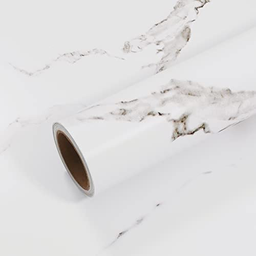 VEELIKE Papel Adhesivo Marmol Blanco Vinilo Encimera Cocina Lavable Papel Marmol Gris Grueso Papel Autoadhesivo Pared Marmol Papel Pintado para Baño Decorado Papel Tapiz Comedor Habitacion 40cmx300cm