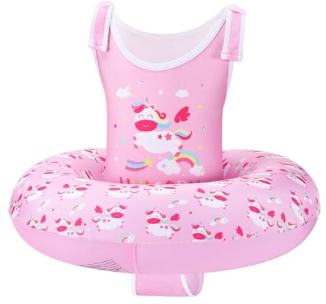 HeySplash Toddler Swim Vest for Age 3-6, Swim Trainer Vests with Adjustable Strap fit for Boys Girls 29-55lbs, Children Swimsuit, Floating Tubes Swim Jackets, Beginner Learn to Swim, Pink Unicorn