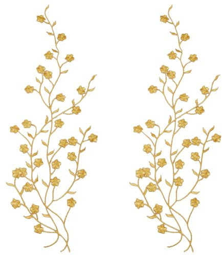 GORGECRAFT 2 pezzo di Cotone Oro Ricamo Toppa Pizzo Floreale Applique Tessuto Termoadesivo Toppe Ricamate Applicazioni Dorate Abbellimenti per Abbigliamento Artigianato Matrimonio Abito Da Ballo Decor