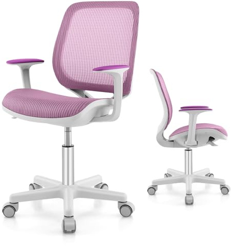 Maxmass Kids Study Desk Chair, Height Adjustable Children Computer Chair with Lumbar Support, Armrests & Sit-Brake Casters, Ergonomic Swivel Mesh Chair for Home School Office (Purple)