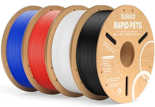 ELEGOO Rapid PETG Filament 1.75mm Schwarz Weiß Rot Blau 4 KG, High Speed 600mm/s 3D Drucker Filament Maßgenauigkeit +/- 0.02 mm, 1kg Pappspule(2.2lbs) Passend für die Meisten 3D Printer