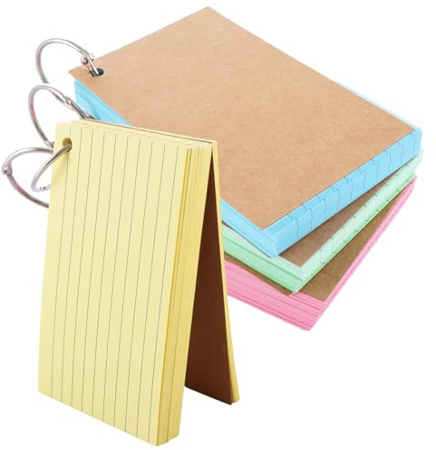 Aselected 12.7x7.6cm Flash Card 4Pack 400Pcs Revision Cards 4 Colour Index Cards Pink Yellow Blue Green for Learning Office School and Study
