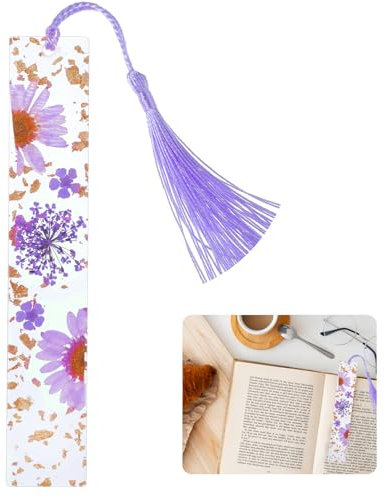 Dimeho Marque-page en forme de fleurs séchées - En résine - Durable - Fait à la main - Joli porte-livre - Cadeau de Noël pour femme - Violet foncé