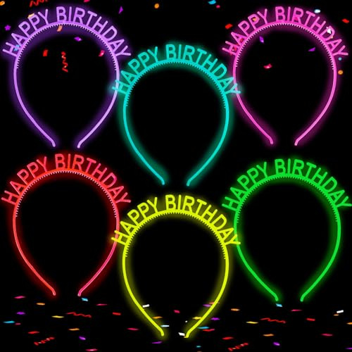 LUKIUP Lot De 12 Bandeaux De Joyeux Anniversaire, Couronne Lumineuse, Bandeaux D'Anniversaire Pour Filles, FêTe D'Enfants, Bandeauxe De Princesse Cosplay