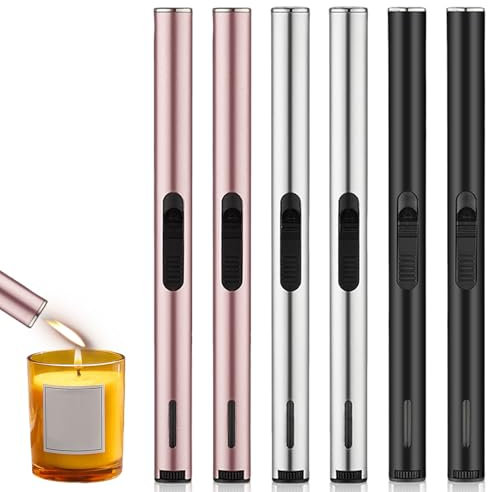 6 Stück Stabfeuerzeug, 20cm Sturmfeuerzeug Gas Nachfüllbar Feuerzeug mit Einstellbarer Flamme Kerzenfeuerzeug Sturmfeuerzeug für Kerzen Kochen Camping Grill Kamin (Ohne Gas)