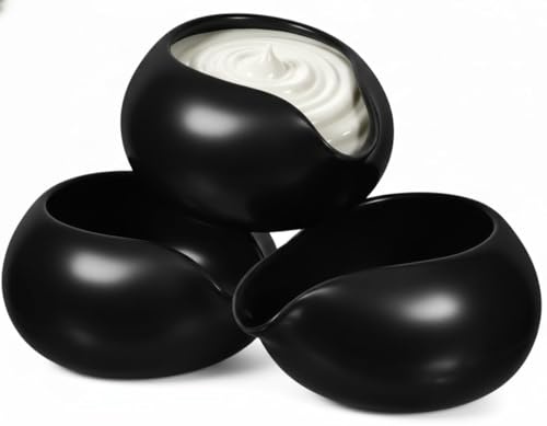 Milchkännchen aus Porzellan, Kleiner Schwarzer Milchausgießer aus Keramik mit Präzisions-Ausguss, Tropffreie Sauciere für Milch, Sahne, Dressings und Soßen, Spülmaschinenfest & Mikrowellengeeignet