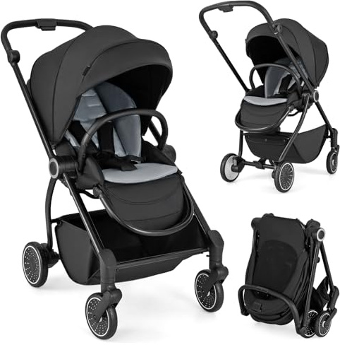 COSTWAY Passeggino per Bambini Reversibile, Passeggino Pieghevole per Neonati con Schienale Reclinabile, Cappotta Regolabile, Cestello Portaoggetti, per Neonati 0-36 Mesi, Portata 15 kg (Nero)