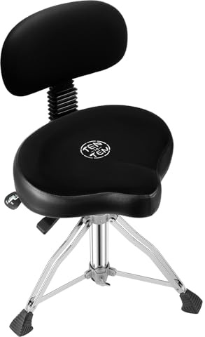 TENTOTEN Drum Throne with Backrest,Drum Stool for Adults|Hydraulic Drum Throne with 45°Angle Adjustable Back,Heavy Duty Drum Seat for Professional Drummers