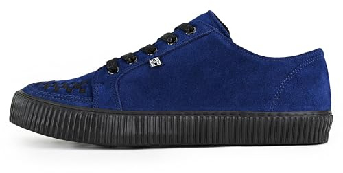 T.U.K. Ribbed Sole Sneaker - Chaussures pour Hommes et Femmes - Couleur Navy Suede - Chaussures à Lacets en Cuir et Daim de Style Voyou, Goth et Rocker - Taille 42