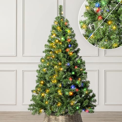 Christow Pre-Lit Aspen Spruce Christmas Tree, Dual-Colour LED Lights, 5ft