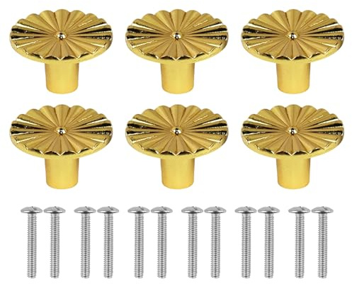 RANYAKE 6 Pezzi Pomolo per Mobili Rotondo,Oro Pomelli per Porta,36mm Maniglia per Armadietto con Viti,Pomolo per Mobile Rotondo Pomelli,per Porte Armadietti Cassetti e Guardaroba Accessori Mobili