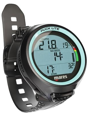 Mares Puck Lite Dykdator | Klocka stil en knapp kontroll undervattensfridykning dator - aqua