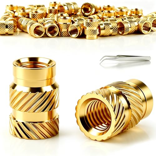 mawmuaw 50 stycken gänginsats M5 x 9,5 x 7 mm smältgänga mässing | Gänginsats 3D-tryck M5, inpressningsmuttrar gängrullar, med pincett, smältmuttrar, gör-det-själv-projekt, plast