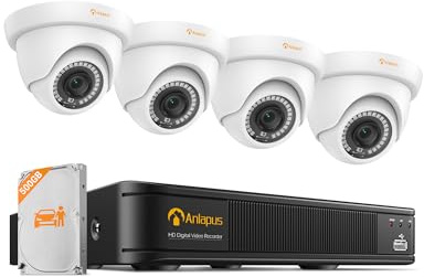 Anlapus H.265+ Kit Vidéo Surveillance Extérieure FHD 1080P DVR 8CH 500Go | Détection IA Personnes & Véhicules, Alerte Instantanée & APP Gratuite, Surveillance Domestique 24/7, Caméra Dôme Blanc