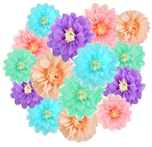 BSITSSS 15 PCS Fiori di Carta, Moda Fiori di Carta per Decorazioni, FioridiCartaCrespa Colorati, Party Decorations per Feste, Nozze, Compleanno, Festival