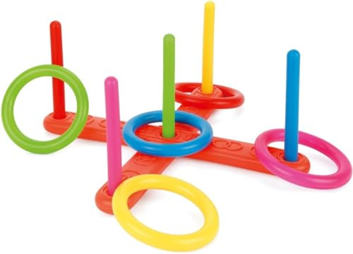 Plastic Ring Toss Game, Outdoor Use - Includes 5 Colourful Rings and 5 Sturdy Poles For Hours of Competitive and Cooperative Play