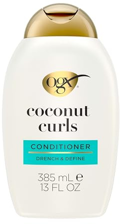 OGX Quenching + Coconut Curls Curl-Defining Conditioner, Nourishing Curly Hair Conditioner with Coconut /Citrus Oil & Honey, Paraben-Free with Sulfate-Free Surfactants, 13oz