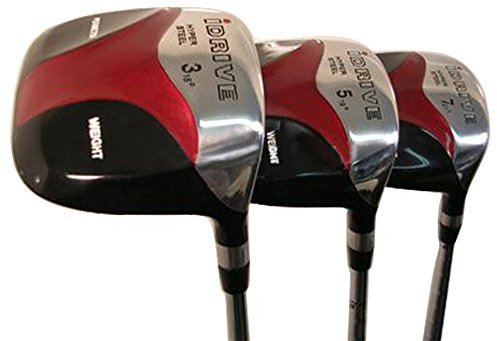 iDrive Red Square Anti-Slice Draw Fairway 3 5 7 Wood Set Golf Clubs, Right Handed Senior Flex with Men's Size Black Pro Velvet Grips