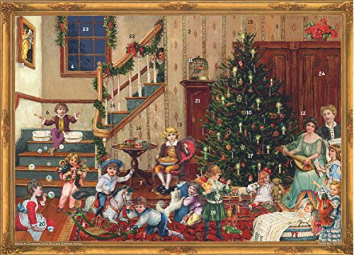Nostalgischer Adventskalender für Erwachsene und Kinder mit Bildern und Glimmer Weihnachtsabend