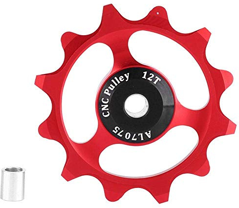 Dilwe Puleggia Bici, Ruota Guida Posteriore Bici 12T Puleggia con adattatori per Mountain Bike 9/10/11 Speed(Rosso)