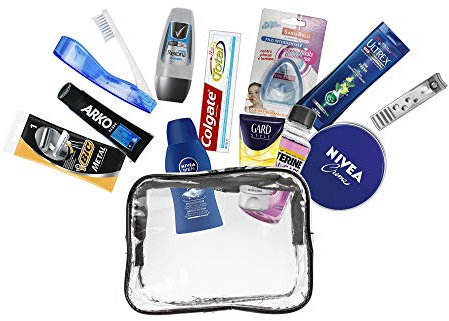 Kit d'accessoires de voyage pratique, articles de toilette de voyage, cadeaux pour homme et femme, 13 pièces. Approuvé comme bagage cabine.