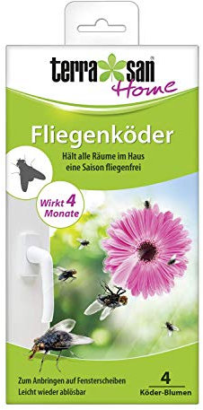 Terrasan Home Fliegenköder Blume, Fliegenfalle für Fensterscheiben, Leicht ablösbar, 4 Monate Wirkung, 4 Stück