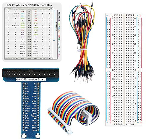 WayinTop RPi GPIO Breakout Expansion Kit for Raspberry Pi 4B 3B+ 3B 2B B+ with 830 Tie Points Solderless Breadboard, 40pin GPIO Flat Ribbon Cable, 65pcs Jumper Wire