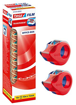 tesa film transparent, 10m x 15mm, 10 Rollen (+ 2 Handabroller Mini)