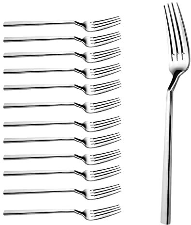 CAMRI Forks Set of 12 – Dinner Fork Stainless Steel, Heavy Duty, Silver, Mirror Polished, Cutlery Table Forks Set for Home, Kitchen & Restaurant, Dishwasher Safe 20.3 cm / 8 in (C62-12 Pcs)