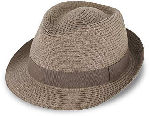 fiebig Jackson Trilby Cappello di carta con nastro in grosgrain colorato, cappello da sole in 100% carta, cappello estivo naturale, disponibile in diverse misure e colori, grigio pietra, 57