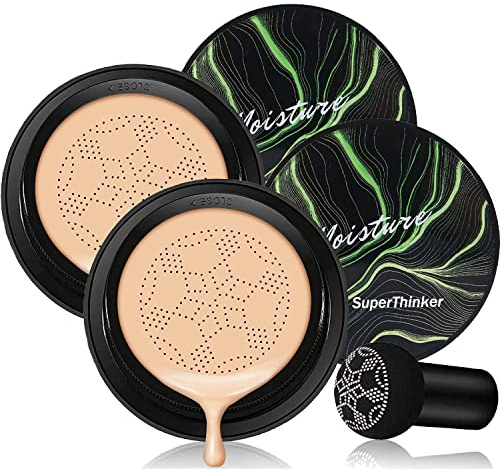 Air Cushion CC Cream Foundation Makeup, BB Cream Makeup, Color Correcting CC Cream, Tattoo Cover Up, Natural Full Coverage Foundation, Moisturizing Concealer Brighten,Even Skin Tone(2 PCS Natural)