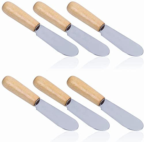 LUOXIAQIFEI 6 pezzi Coltello da burro in acciaio inossidabile Coltelli da burro e formaggio Manico in legno Spatola per panna per cuocere, decorare torte