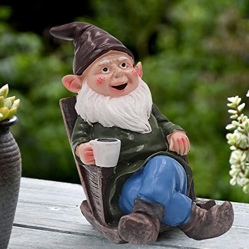 Tirifer Drinking Coffee Garden Gnome Statue, Wizard Gnome 3D Dwarves, Polyresin Outdoor Sculpture Gnome Statue Garden Figurine Art Garden Decoration for Lawn Yard Balcony Porch Patio…