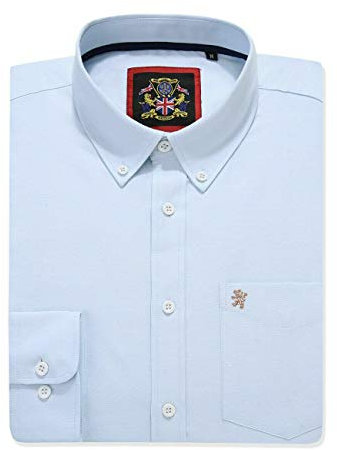 Jordy Sky Blue Mens Oxford Plain Shirt, Slightly Tapered Fit, Button Down Collar, Long Sleeve, Formal or Casual Attire English Style by Janeo British Apparel, XL