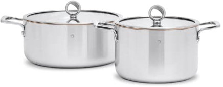 Olavson Topfset Induktion 2-teilig, Kupfertopf - Topfset Edelstahl mit Kupferkern, Kochtopf Set mit Glasdeckel, Kasserolle, Olavson 5-Schicht System, alle Herdarten(1 Kochtopf/Suppentopf,1 Bratentopf)