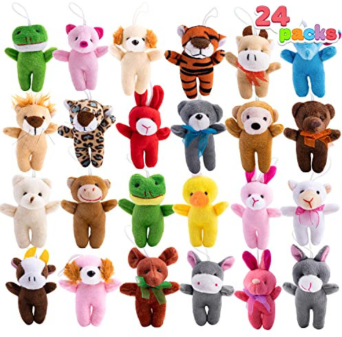 JOYIN 24 Pcs Mini Animal Plush Toys (24 Units 2-3), Stuffed Animal Bulk for Kids Birthday Party Favors, Presents, Pinata Fillers, Goodie Bag Fillers, School Prizes, Carnival Treasure Box Toys