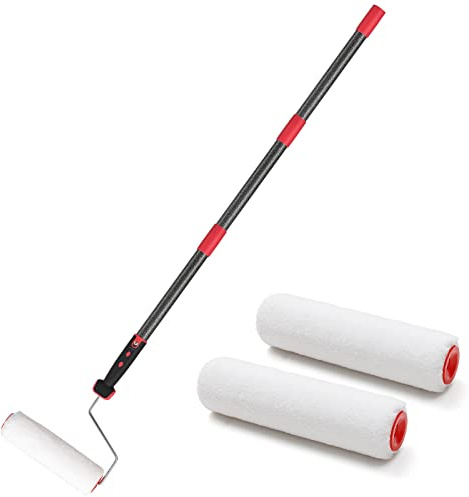 Paint Roller Extension Pole,96inch Brush kit Multi-Function Paint Roller kit Cleaner with House Paint Rollers Brush Stainless Steel Pole,Mural Brush for Walls and Ceiling Paint Roller no drip Grey