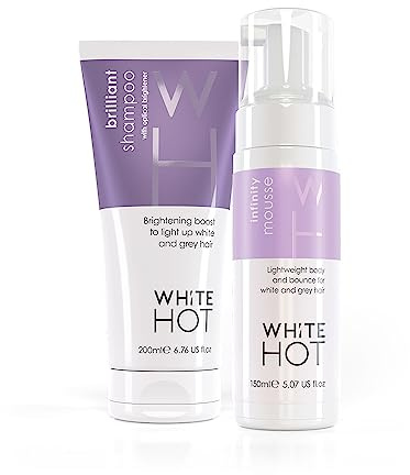 White Hot Brilliant Bounce Duo: Brilliant Shampoo 200ml and Infinity Mousse 150ml, counteracts yellow tones and promotes shine with each time you use.