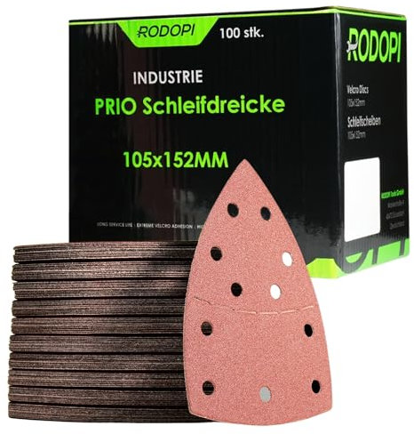 RODOPI RedDevil Schleifpapier für Multischleifer Zirkonium Korund Klett 105x152 mm Delta Schleifdreiecke 11 Loch für Dreieckschleifer Körnung 40-320 - 50 Stück K40